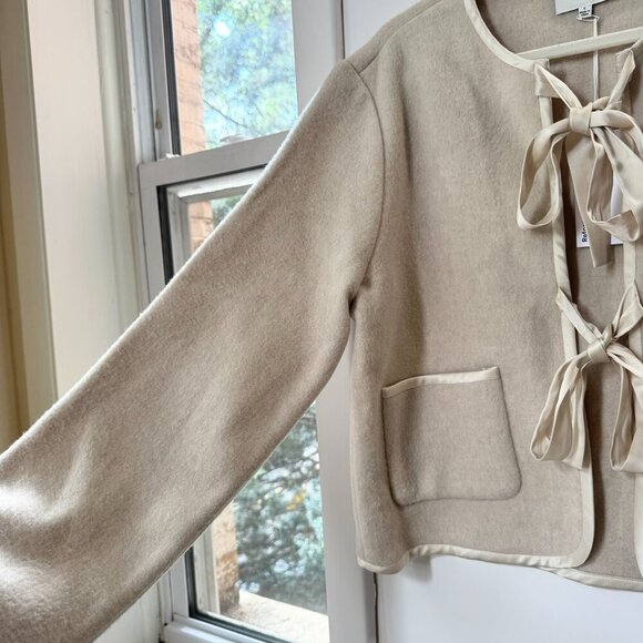 NWT Reformation Daisy Cropped Jacket Bows Tie Front Cream Large - Picture 6 of 13
